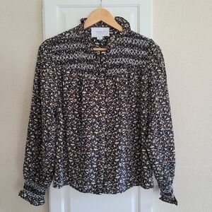 The Shirt By Rochelle Behrens Tuckernuck Black Yellow Floral Blouse Size Medium